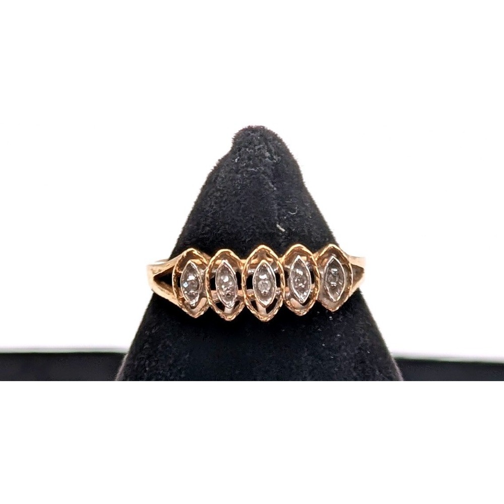 Vintage 10K Yellow Gold 5 Stone Diamond Illusion Set Marquise Style Ring Size 7